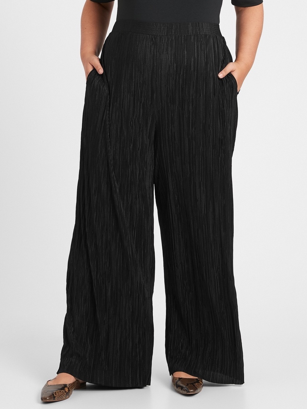 EUC Banana Republic Wide Leg Plisse Sloan Dress Pant Pockets Flowy Lined Black L - Picture 7 of 9